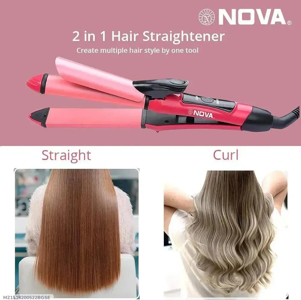 Nova 2 in 1 Hair Straightener Curler Pink Black